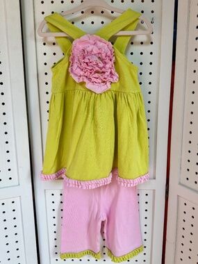 Sam and Sydney Lime Green & Pink Ruffle Dress Set - Size 3T